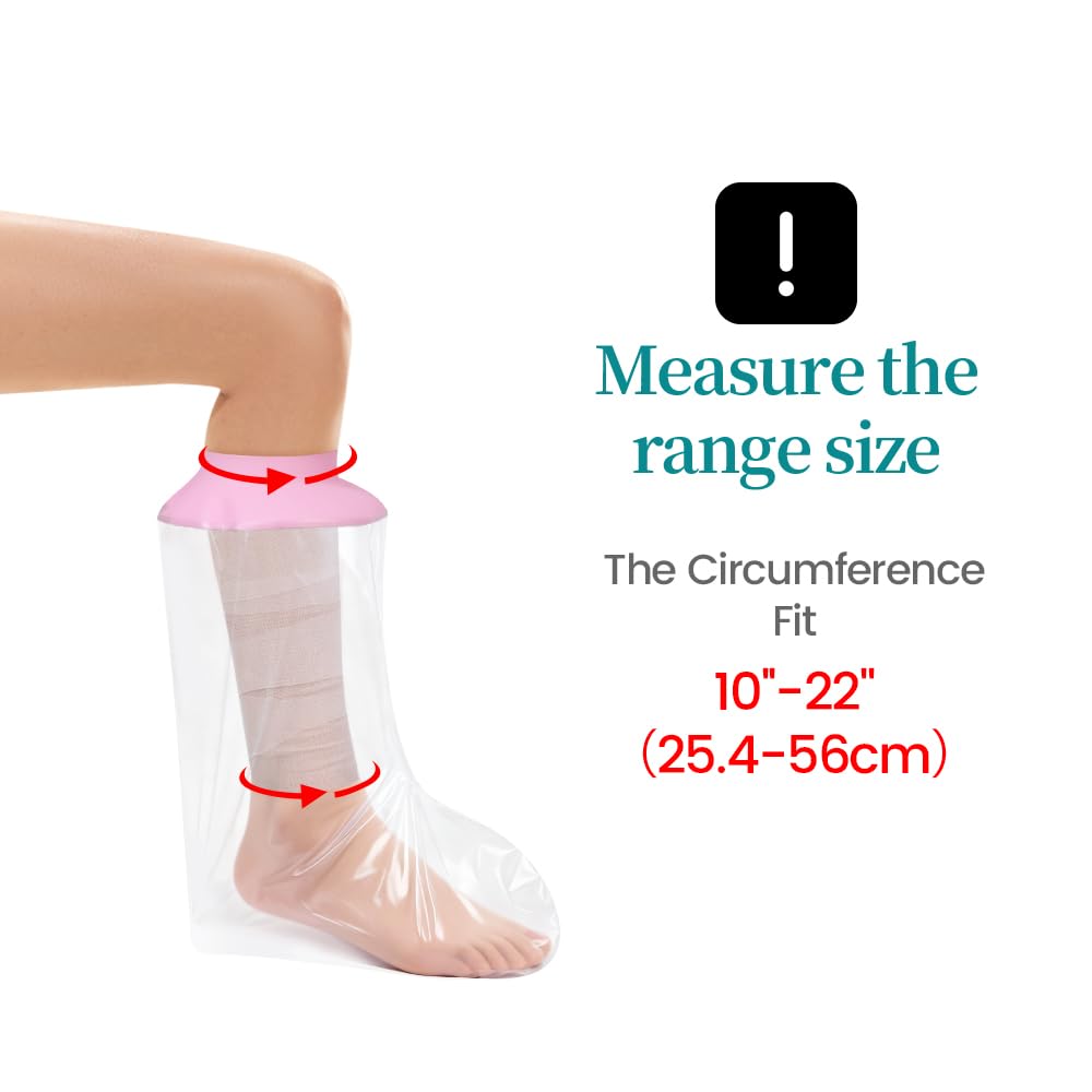 Mosago Waterproof Cast Covers for Shower Leg, Soft Comfortable Short Leg Protector for Shower Adult, Keep Wound/Bandage Dry Bath, Broken Legs/Knee/Foot/Ankle, Reusable Wound Care Supplies (Pink)