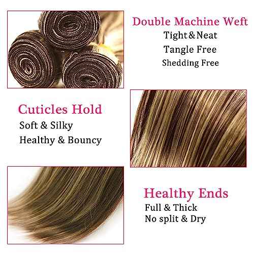 Blonde Bundles Human Hair P4/613 Straight 3 Bundles 18 20 22 inch Mixed Length Highlight Human Hair Bundle for Black Women