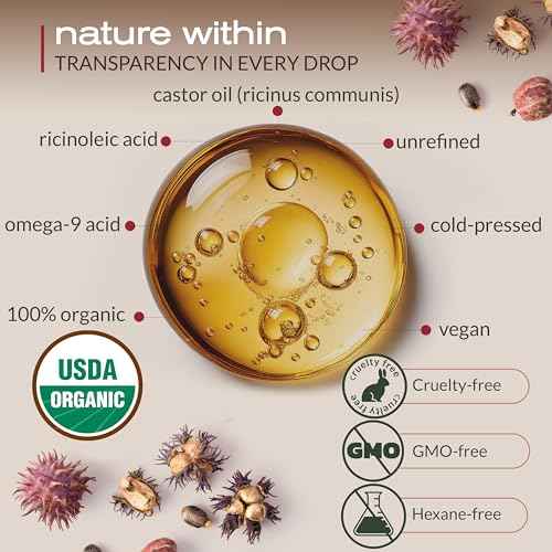 Ella & Eden Castor Oil Organic ? Cold Pressed Hexane-Free Unrefined Glass Bottle - For Hair Growth, Face, Skin - USDA Certified 100% Pure ? 16 Fl Oz