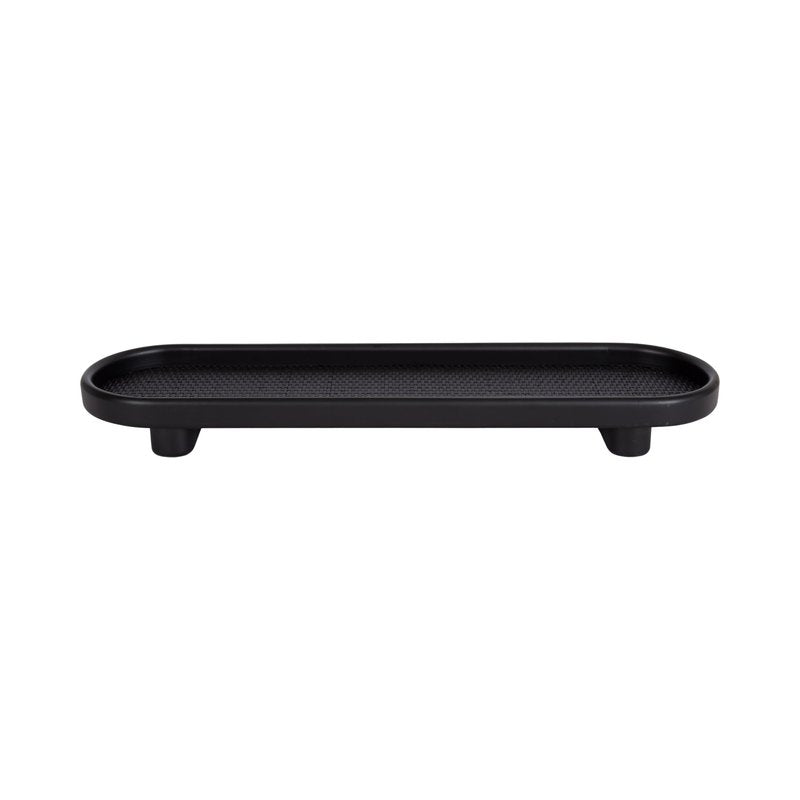 Kate and Laurel Planche Decorative Capsule Woven Tray with Solid Wood Frame; 27 x 8; Black; Modern Slim Wood Rectangle Serving Tray for Living Room