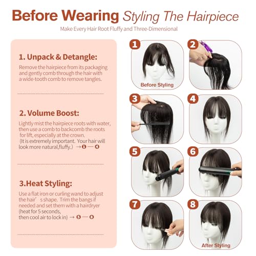 Short Hair Toppers for Women, Real Human Hair Toppers with Bangs, Clip in Human Topper for Thin hair, Thinning Crown Wiglets Hair Pieces Small Top Base 1.9"¡¿3.5" 8 Inch,0.7oz,1B Natural Black