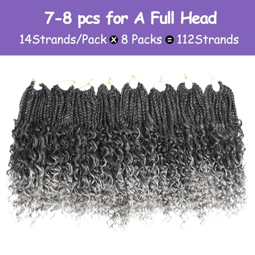 Goddess box braids Crochet Hair,10inch Pre Looped Crochet Boho Braids with curly Ends,8pcs Boho Box Braids Crochet Hair Extensions for Black Women