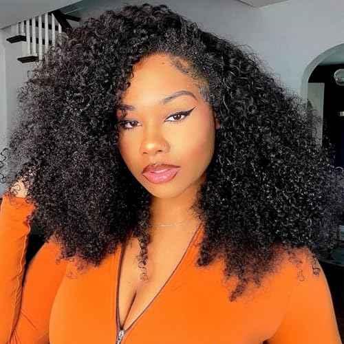 22 Inch Half Wig Human Hair 210 Density Kinky Curly Half Wig 3 In 1 Seamless Flip Over Glueless Wigs Human Hair with Drawstring Beginner Friendly kinkyCurly Headband Wig for Women