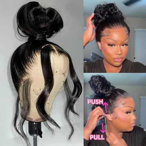 Body Wave 360 Lace Front Wigs Human Hair Pre Plucked Hidden Strap 22Inch 220% Density Drawstring Wig 360 HD Full Lace Human Hair Glueless Wigs for Black Women