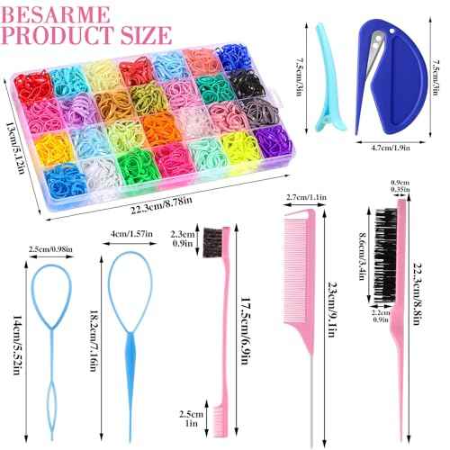 28 Colors Rubber Bands with 8 Hair Styling Tools, 1500 Pcs Colorful Elastic Ties Small Rubber Bands Baby Toddler Ties for Girls Hair Accessories Christmas Gifts