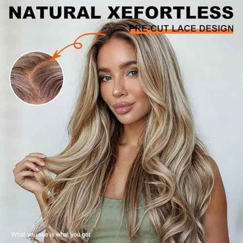 Ash Blonde Synthetic Lace Front Wig,13¡¿6 Blonde mix Brown HD Lace Glueless Wig for Women Daily Use 28IN£¨TT6/107£©