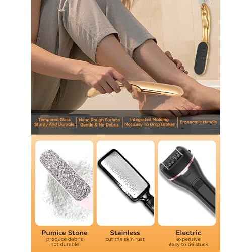 Nano Glass Foot File Foot Callus Remover Scrubber in Shower, Pedicure Tools Feet Scrubber Dead Hard Skin, Anti-Slip Handle Rope & Storage Bag Foot Files for Wet and Dry Feet Care Gift
