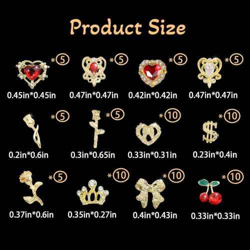 85 Pcs 3D Gold Nail Charms Y2K Bulk Nail Art Decor Set Nail Charms and Gems Including Heart Rhinestones for Nails, Cherries, Dollars, Roses, Crowns, and More for Nail Art Decoration Jewelry