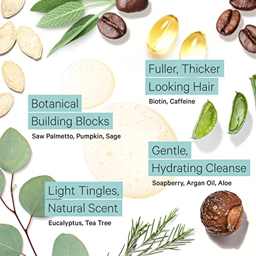 Tree to Tub Biotin Fine Hair Thickening Shampoo for Thicker, Fuller Volume - Gentle Volumizing Sulfate Free Argan Oil Shampoo for Women & Men w/Caffeine, Organic Saw Palmetto, All Natural Tea Tree