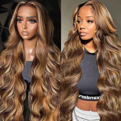 SOSEXY 20 Inch Ombre Lace Front Wig - Human Hair, 4T4/27 Pre Plucked With Baby Hair, 13x4 HD Lace Front Wigs, 180% Density Highlight Straight Lace Frontal Wigs, Glueless Wigs