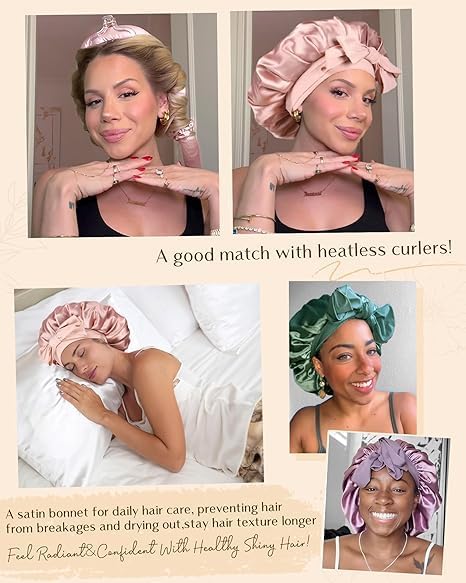YANIBEST Adjustable Satin Bonnet - Double Layer Hair Wrap to Reduce Friction & Prevent Frizz - Ideal for Natural Curly Hair