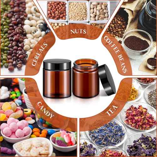 Domensi 48 Pcs 6oz Glass Jars with Lids Leakproof Round Airtight Empty Cosmetic Jars with Inner Liners Lid for Storing Lotions Spices Ointments Candle Making Food Storage (Amber)