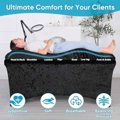 Shiny Curvy Lash Bed Foam Topper and Table Cover Set, High Density Foam Soft Support Neck Leg Back, Contour Design for Body Massage Table Topper