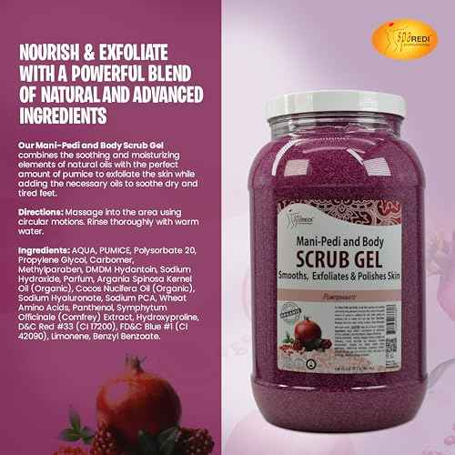 SPA REDI ? Pomegranate Pumice Scrub Gel, Exfoliating, Hydrating & Nourishing, Infused with Hyaluronic Acid, Amino Acids, Panthenol and Comfrey Extract for Glowy Smooth Skin - 128oz Gallon