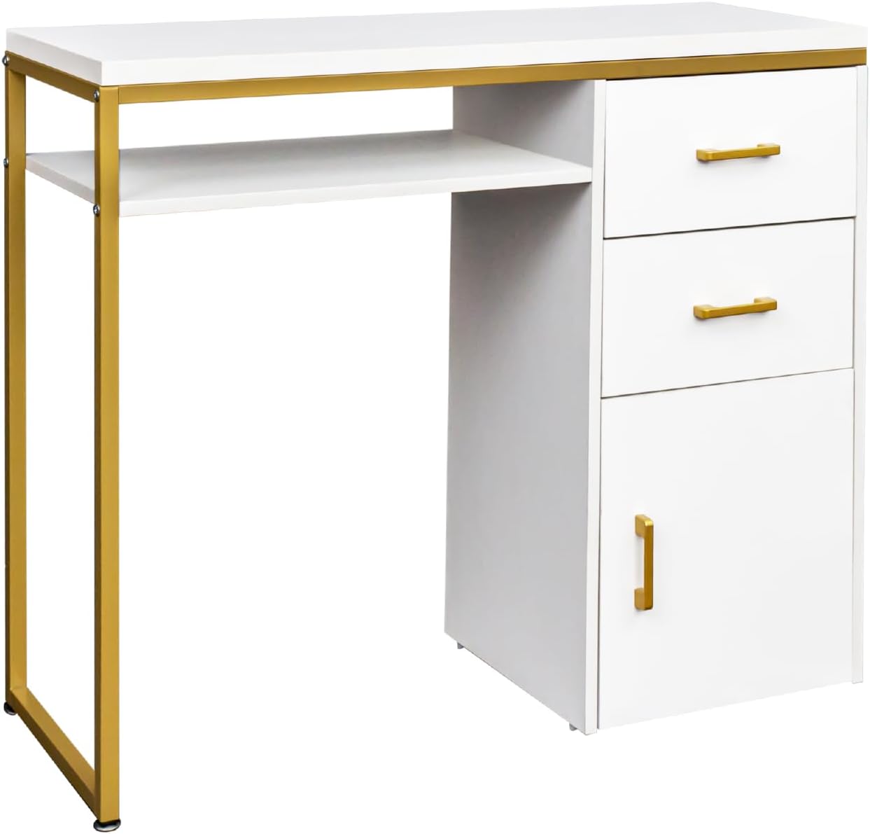 VINGLI Multifunctional Home Office Desk - Modern Computer Table with Storage & Drawers | White