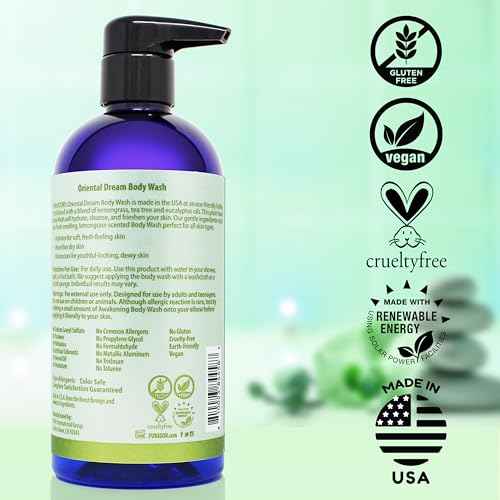 PURA D'OR 16 Oz Oriental Dream Body Wash ? Invigorating Lemongrass Scent ? Aloe Vera Based, Infused with Tea Tree & Eucalyptus Oils ? pH Balanced, Sulfate-Free, Hypoallergenic, Vegan ? For Men & Women