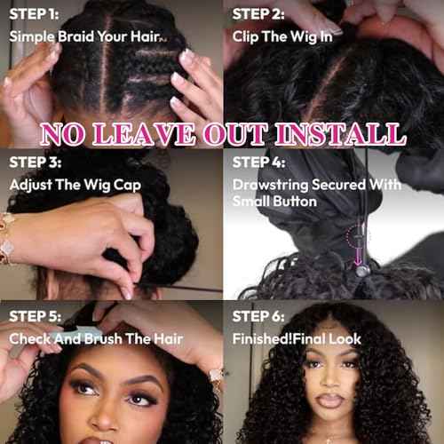 Glueless V Part Wigs Human Hair Afro Kinky Curly Upgrade U Part Human Hair Wigs for Black Women Kinky Curly Bob Pixie Cut Wig Full Head Clip In Half Wig No Leave Out 200% Density 14 Inch