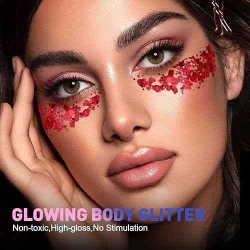 AROIC 40 Colors Body Glitter, Hair Glitter for Kids Women Makeup, Glow in The Dark, Eyeshadow Hair Gel Face Sparkles, Body Makeup for Festivals, Raves, Anime Cosplay, Concerts Festival Face Paint