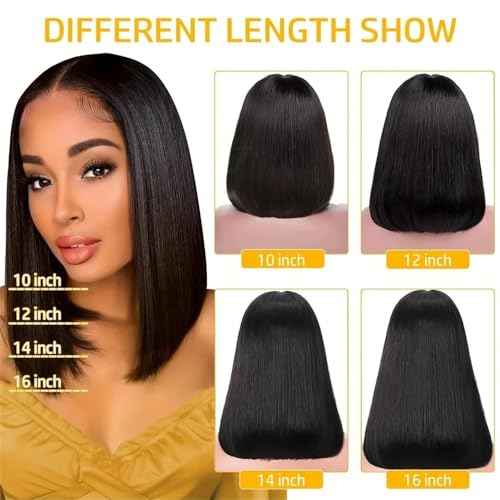 13x6 Bob Lace Front Wig Human Hair 12 Inch Short Straight Bob Frontal Wigs Pre Plucked With Baby Hair Hd Transparent Lace 200% Density Glueless Bob Wigs for Black Women