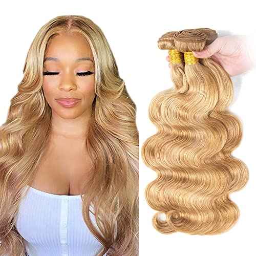 Blonde Bundles Human Hair Body Wave Bundles 14 16 18 Inch P27/613 Honey Blonde Body Wave Bundle Unprocessed Brazilian Virgin Weave Hair 3 Bundle 50 Gram Per Bundle