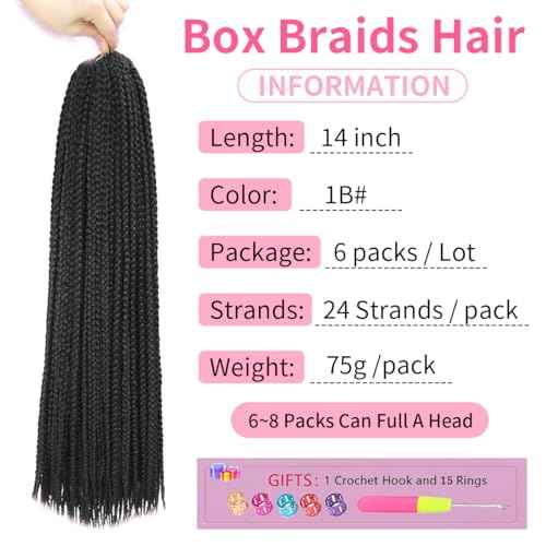 Crochet Box Braids 14 Inch 6 Packs 144 Strands Goddess Box Braids Crochet Hair Pre looped Crochet Hair for Black Women (14 Inch 1B)