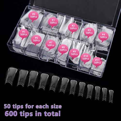 Laza 600pcs Long Duck Nail Tips 12 Sizes Box-packed Clear Duck Nails Half Cover Wide Nail Tips French False Nail Tips for Acrylic Nails Extension Tips ? 41MM