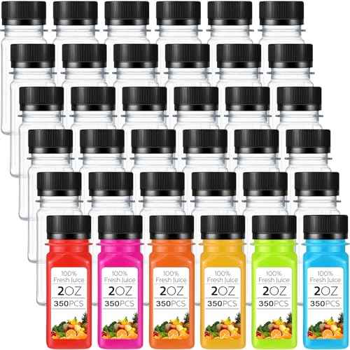 Sliner 350 Pcs 2oz Clear Plastic Bottles Mini Juice Bottle with Screw Lid Small Empty Reusable Liquid Vial Freezer Beverage Container Leak Proof for Juice Milk Water