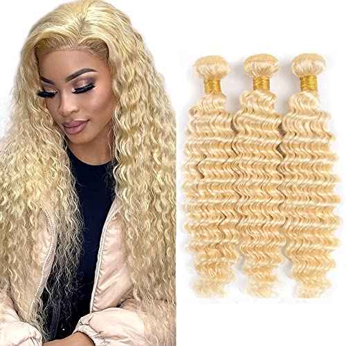 613 Deep Wave Bundle Blonde Human Hair 3 Bundles Brazilian Unprocessed Virgin Hair Extensions Double Weft Bundle For Women 24 26 28 Inch