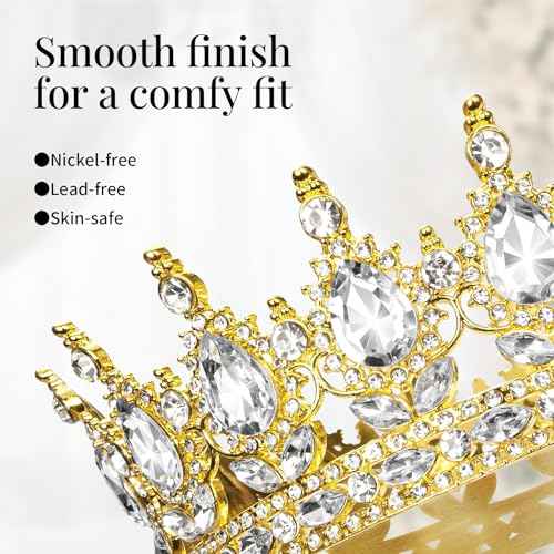 Onedor Gold Queen Crown for Women Princess Tiara Headband for Wedding Birthday Pageant Elegant Hair Accessories and Crown Cake Topper