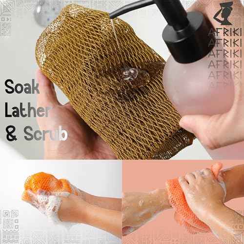 AFRIKI African Net Sponge ? Exfoliating Body Scrubber, Black Owned & Rooted in Africa, All Skin Types | 45 in Long (Slate)