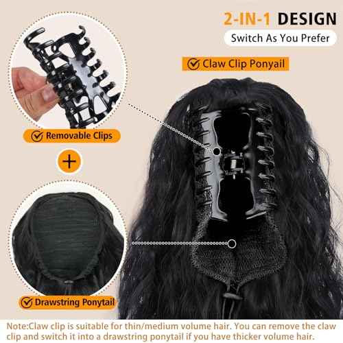 30 Inch Black Ponytail Extension, Layered Ponytail Extensions for Women, Soft Wavy Claw Clip in Ponytail Extension, Natural Synthetic Hair Pieces for Women (Color: Black)
