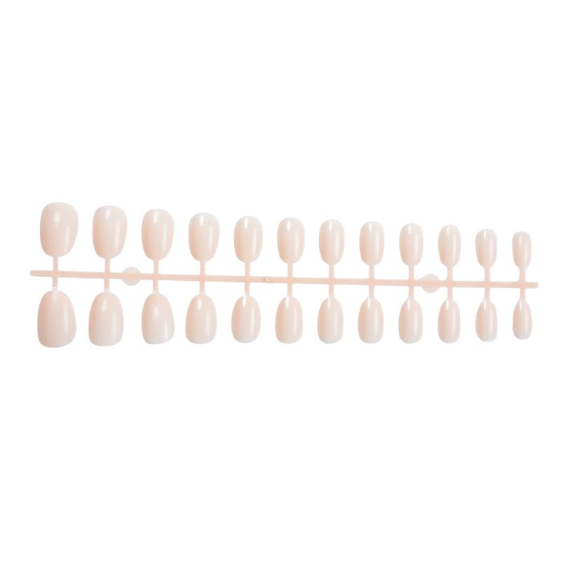 Press on Nails Short Oval Fake Nails Beige Pink False Nails with Pure Elegant Designs Glossy Full Cover Glue on Nails Stick on Nails Acrylic Nails for Women Girls 24 Pcs