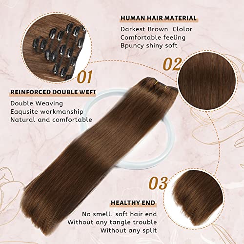 Clip in Hair Extensions Real Human Hair For Women Medium Brown Hair Extensions 70g 100% Remy Virgin Human Hair Clip In Extensions Double Weft Clips Straight Soft Hair No Tangles 14inch