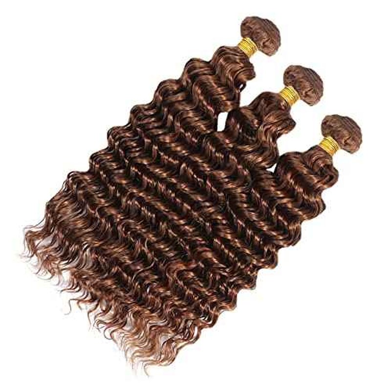 #30 Brown Bundles Deep Wave Bundles Human Hair 12 12 12 Inch Light Brown Deep Wave Bundle Unprocessed Brazilian Virgin Weave Hair 3 Bundle 50 Gram Per Bundle