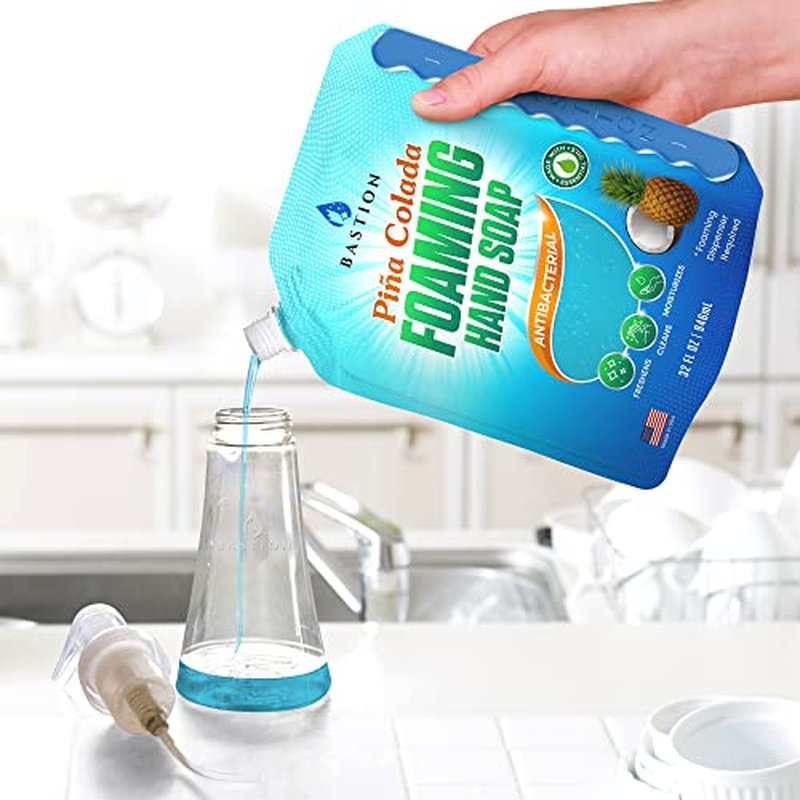 Bastion Foaming Hand Soap Refills - 32oz Pouch, Pina Colada Scented Antibacterial Foam Wash