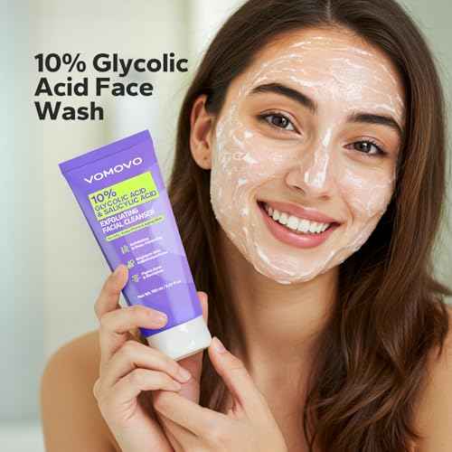 Glycolic Acid Face Wash (5.1 Fl Oz), Exfoliating Face Wash and Scrub, Facial Cleanser with 10% Glycolic Acid, AHA & Salicylic, Facial Washes for Smoother Skin, Suitable for All Skin Types