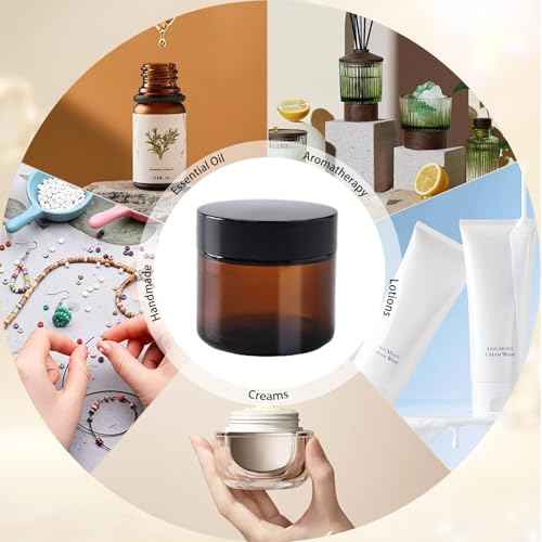 2 oz Amber Glass Jars with Lids,24 Pack 2oz Glass Jar with Inner Liners,2 Ounce Small Jars for Cream,Lotion