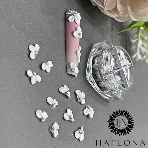 Set 50Pcs White 3D Flowers for Nails, Apricot Handmade 3D Acrylic Flowers for Nails, Flower Nail Charms Rhinestones Gems by Acrylic Powder Design Nail Art Women Girls (Apricot Tiny White - 50Pcs)