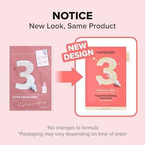 numbuzin No.3 Sheet Mask | 5 Sheets | Tingle-Pore Softening Sheet Mask | Pore Minimizing, Skin Softening Face Mask with Bifidax | Hydrates, Smooths Rough, Bumpy Skin, Improves Glow | Korean Skincare
