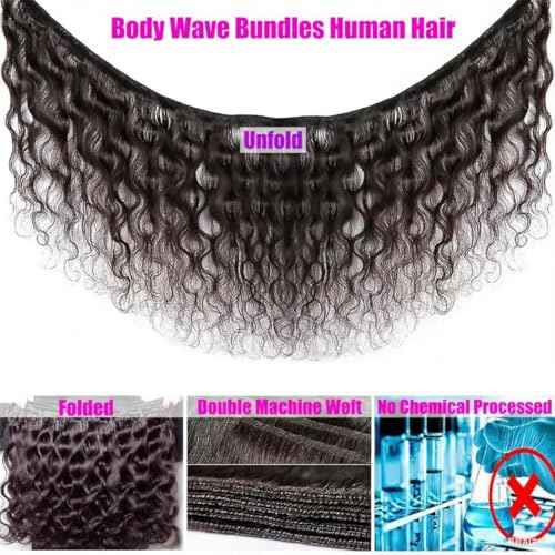 12A Human Hair Bundles Body Wave 4 Bundles Human Hair 100% Unprocessed Brazilian Virgin Human Hair Extensions for Women Natural Color 14 16 18 20Inch