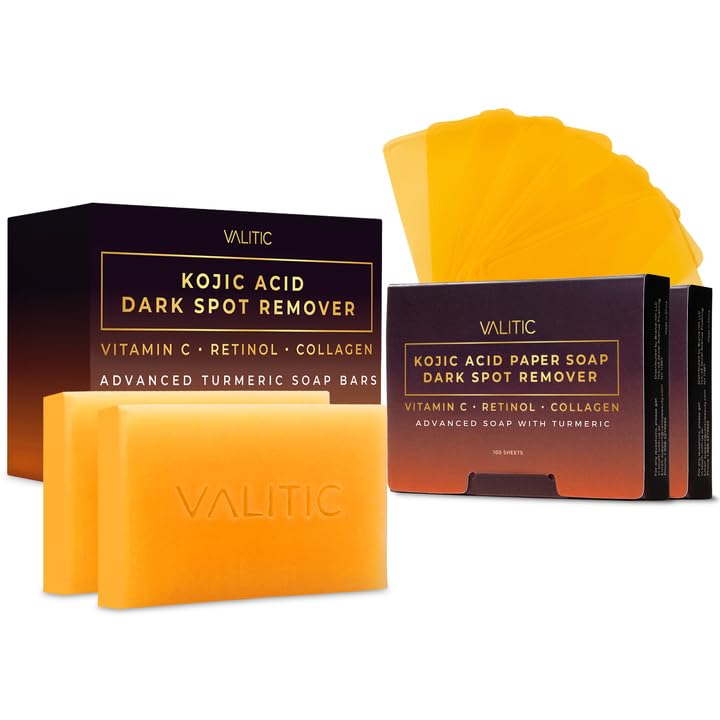 VALITIC Kojic Acid & Turmeric Dark Spot Corrector Soap - Skin Brightening Duo | 2 Bars & 200 Melting Sheets