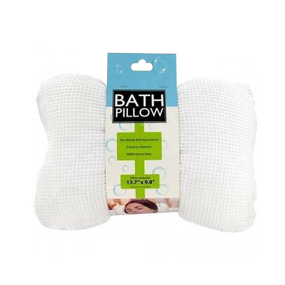 Kole Bath Pillow with Suction Cups - Soft Cloth, White, Cotton, Neck/back Support While Bathing