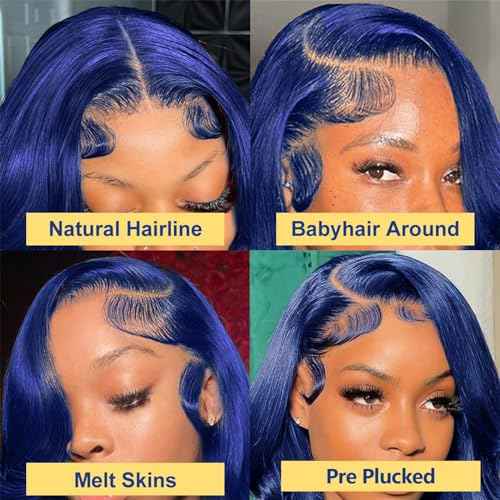 Blue Lace Front Wigs Human Hair Pre Plucked 180% Density Dark Blue Wig Human Hair Body Wave wear and Go Glueless Wigs for Women Navy Blue 13x4 HD Lace Frontal Wig Human Hair for Women 20 Inch