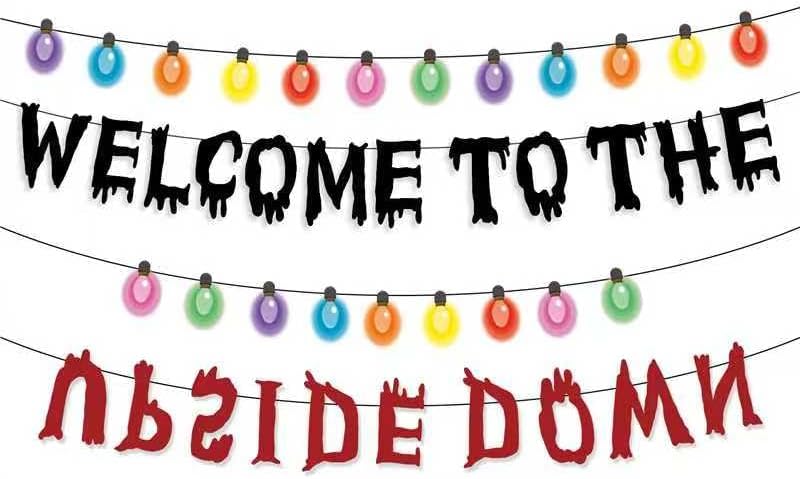 Welcome to the Upside Down Banner - Glitter Halloween Party Decoration | Spooky Themed Birthday Decor