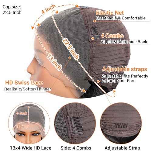 13x4 HD Lace Front Wigs Human Hair 26 Inch Natural Black Body Wave Human Hair Wig 200 Density 12A Glueless Wigs Lace Front Wigs Pre Plucked Glueless Frontal Wig for Women