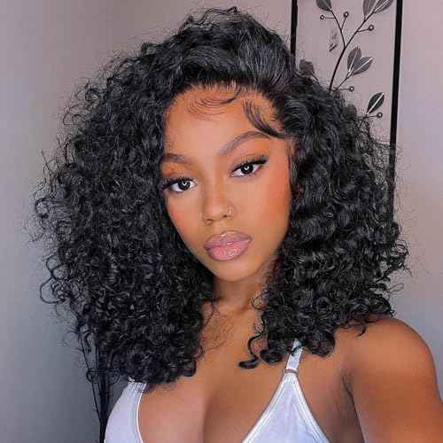 14 Inch Deep Wave Lace Front Wigs Human Hair 13x6 Deep Wave HD Transparent Lace Frontal Wigs for Women 13x6 Lace Front Wigs Virgin Remy Human Hair Wig for Women Deep Wave 13x6 Frontal Wig