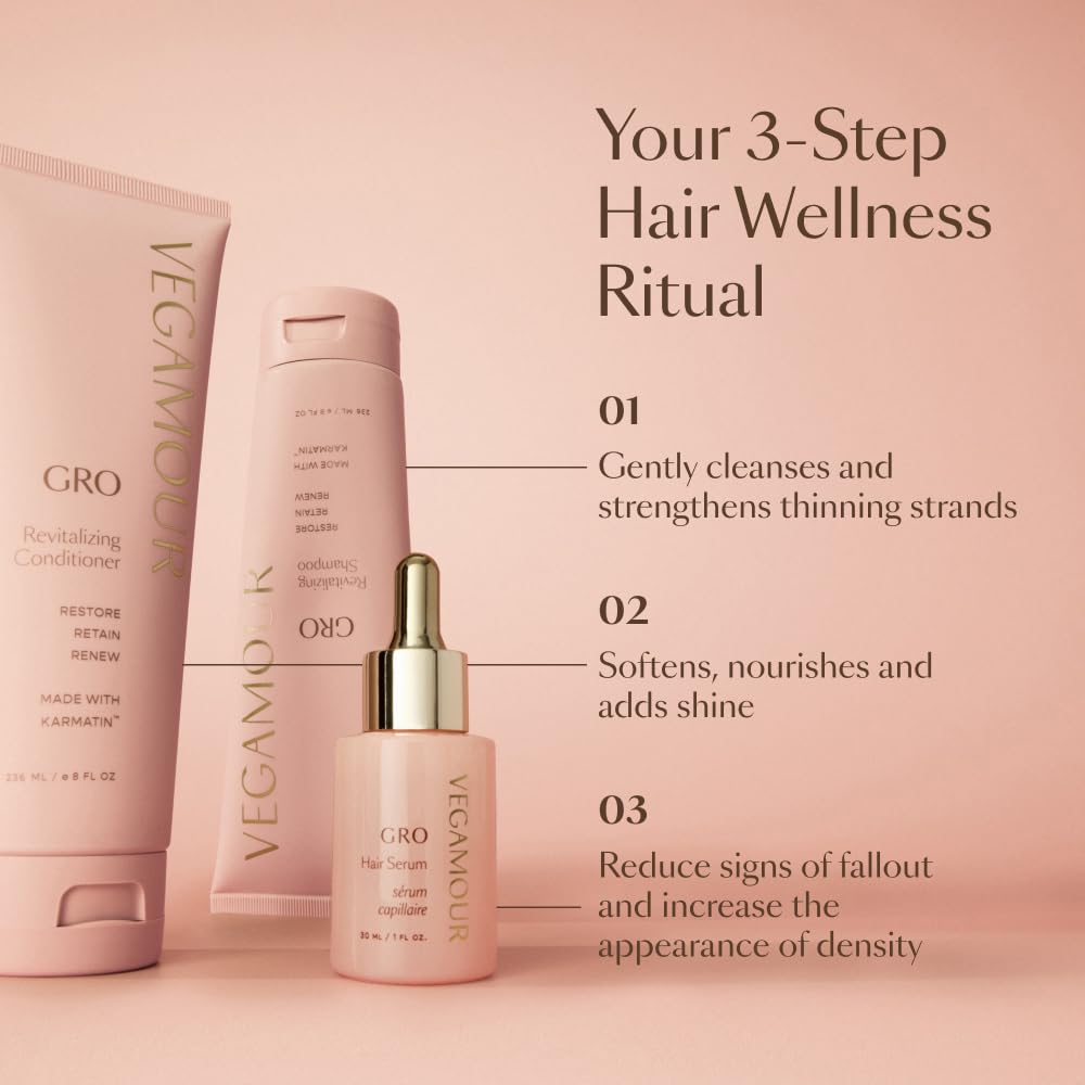 VEGAMOUR GRO Revitalizing Conditioner - Smooth, Strengthen & Shine for Thinning Hair | Vegan & Color Safe (8 Fl Oz)