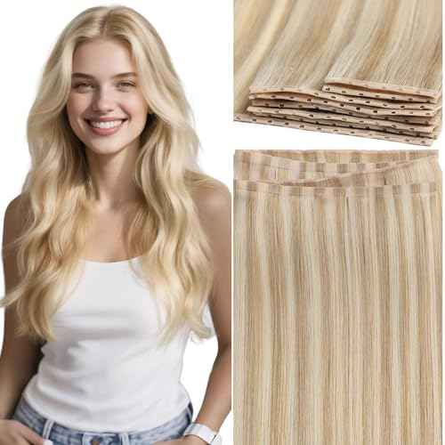 Lacer Blonde OVO Invisible Butterfly Double Weft Hair Extensions 20 Inch Seamless Micro Beads Human Hair Extensions Glueless Golden Blonde Highlight Platinum Blonde Natural Real Remy Hair 100G 31.5"