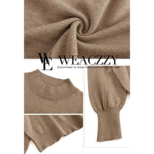 WEACZZY Women's 2025 Fall Fashion Casual Sweaters Mock Neck Long Lantern Sleeve Lightweight Knit Pullover Sweater Tops