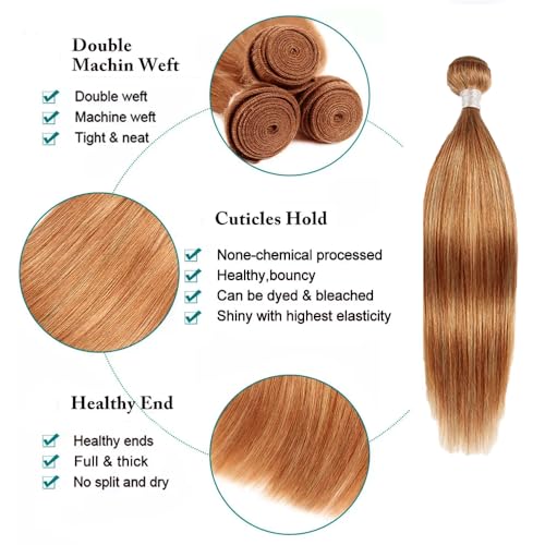 Color 27 Human Hair Bundles 27/30 Straight Bundle Highlight Bundle Human Hair Unprocessed Virgin Hair 3 Bundles 12 14 16 Inch